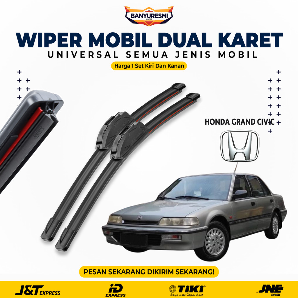 Wiper Blade Honda Grand Civic Double Karet Pembersih Kaca Depan Mobil 1 Set Kiri dan Kanan
