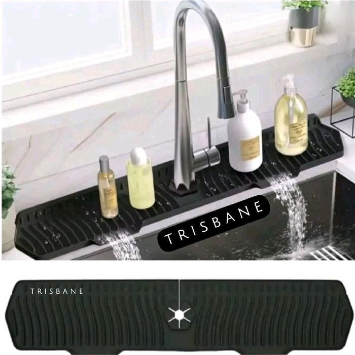 Matras Alas Rak Penadah Air Keran Dapur Cuci Piring Hitam Peralatan Kran Wastafel Fleksibel