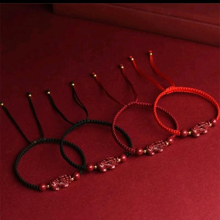 ProsesCPT- Gelang Tangan Keberuntungan Pixiu Pasir Merah Tali Simpul Datar Tahan Air Px5