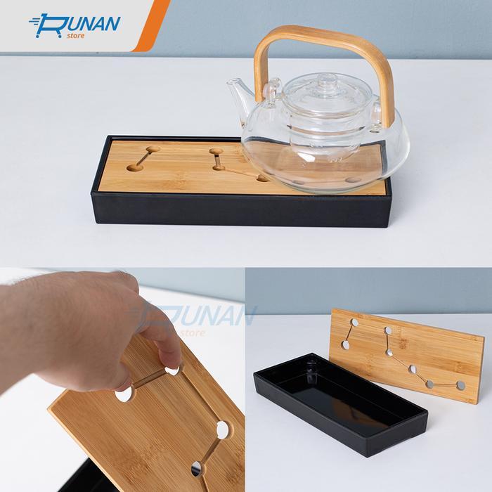 Tea Tray Bamboo - Nampan Baki Bambu Chinese Tea Tray Plastik Hitam