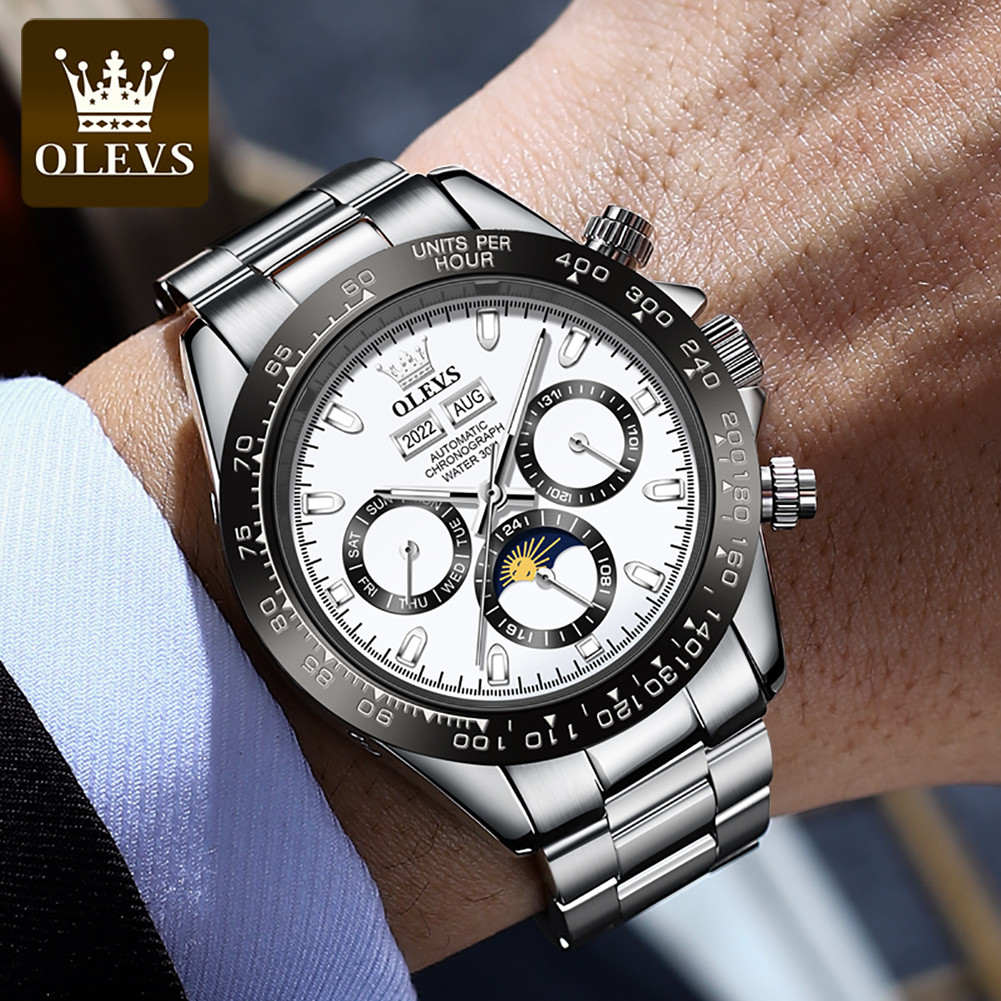 OLEVS 6654 Luxury Mens Watch Chronograph Automatic Mechanical Wristwatch Waterproof Luminous Top