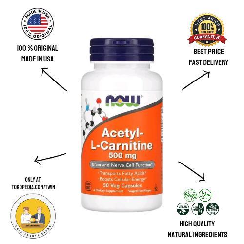 Terlaris Now Foods Acetyl L Carnitine, 500 Mg, 50 Veg Capsules, Acetyl L Carnitine