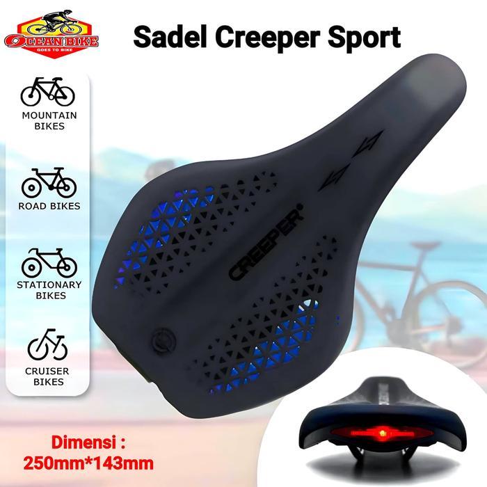 CREEPER Sadel Sepeda Jok Saddle MTB Road Bike Statis Elektrik Sport Empuk Built In Lampu Belakang