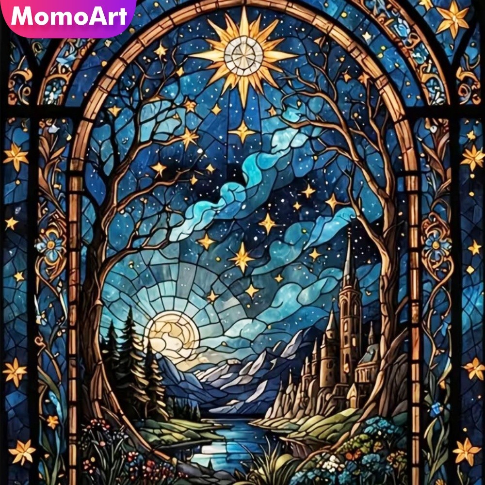 Momoart Sunset Diamond Mosaic Landscape Castle Diamond Painting House Diy Suitable For Beginners Rr