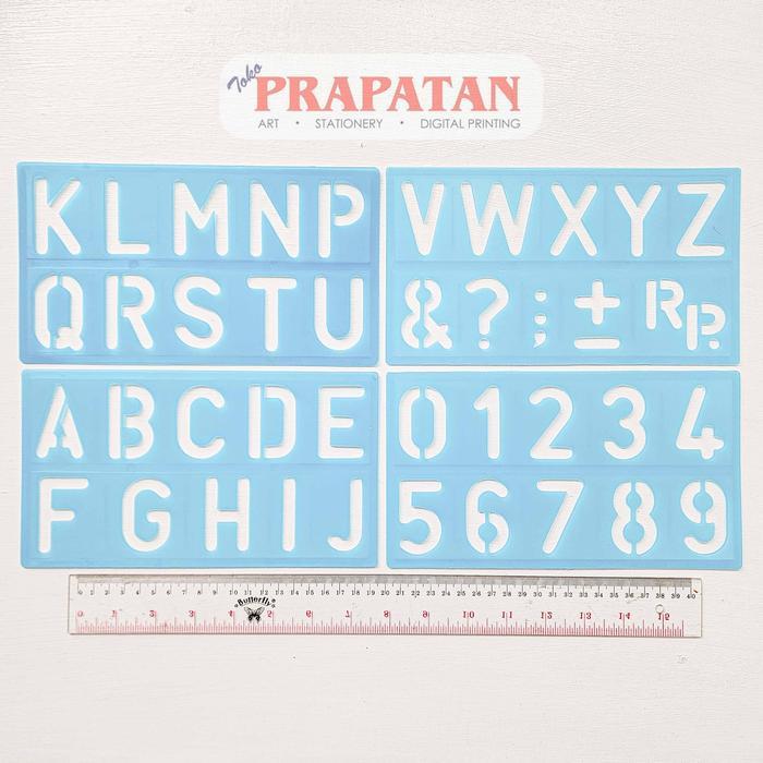 NEW Penggaris Mal Huruf Sablon Butterfly Penggaris Angka Mal Abjad