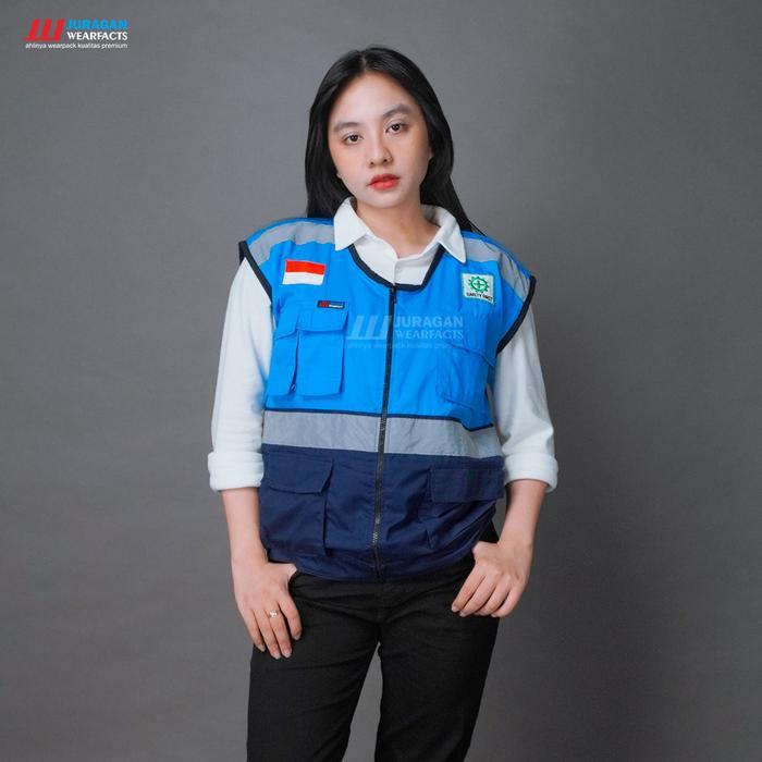 [Cod] Rompi Safety Seragam Proyek Jaring Pria Wanita K3 Warna Biru Toska Kombinasi Biru Navy