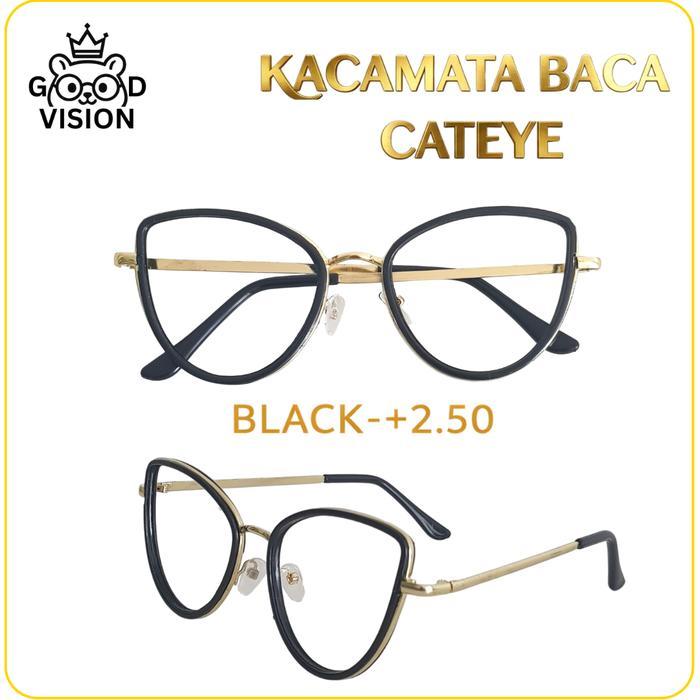 Kacamata Baca Cateye Elegan - Plus +2.50 Bla & +3.00 Leopard Premium
