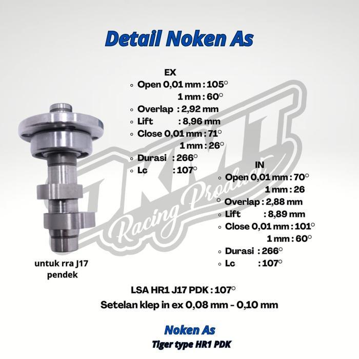 Noken As Tiger Racing Cam Tiger Spek Kompetisi Rra J17 Pendek Dkmt Racing