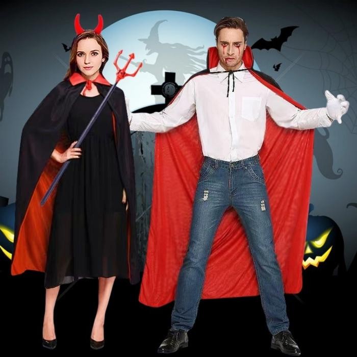 140Cm Costum Halloween/Jubah Drakula/Jubah Hitam Merah Halloween Cosplay Penyihir Vampire