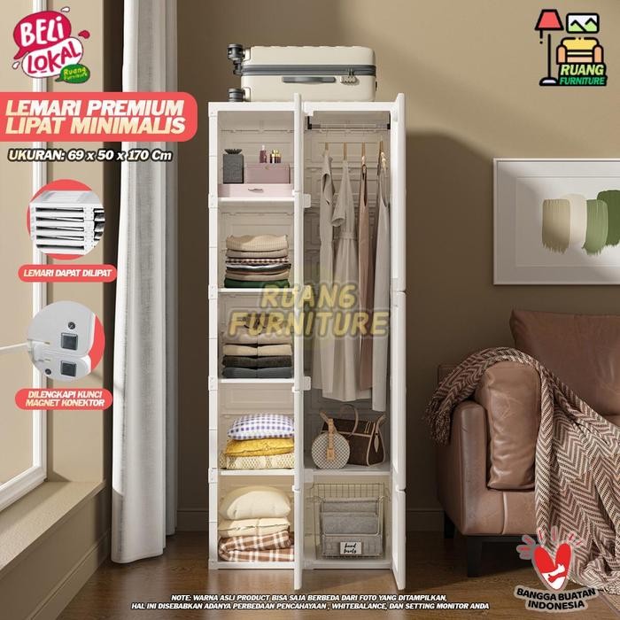 Lemari Pakaian Putih Lemari Lipat 6 Box 8 Pintu 1 Gantungan - Lemari Plastik Lipat Lemari Portable
