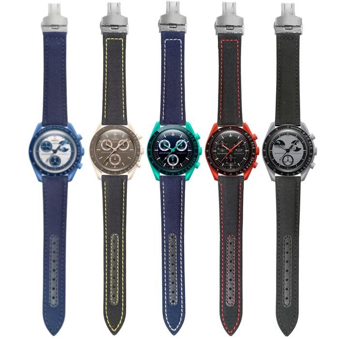 Tali Jam Tangan Omega X Swatch Replacement Strap Fabric Leather Nylon Moon Swatch 7023.20