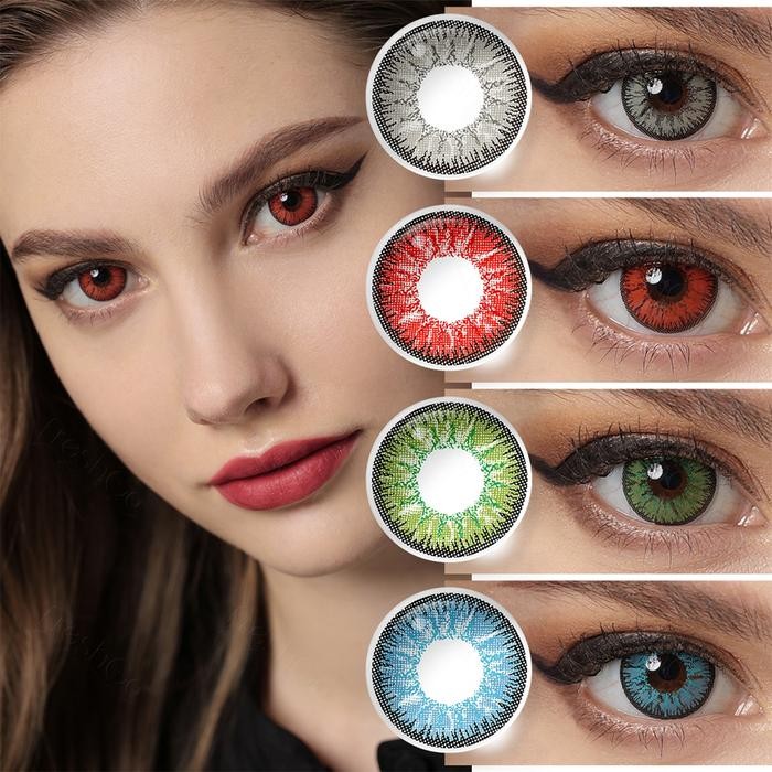Pilihan- Softlens Minus Cosplay 14.5Mm Sepasang Warna Lensa Kontak Big Eyes Softlens Merah
