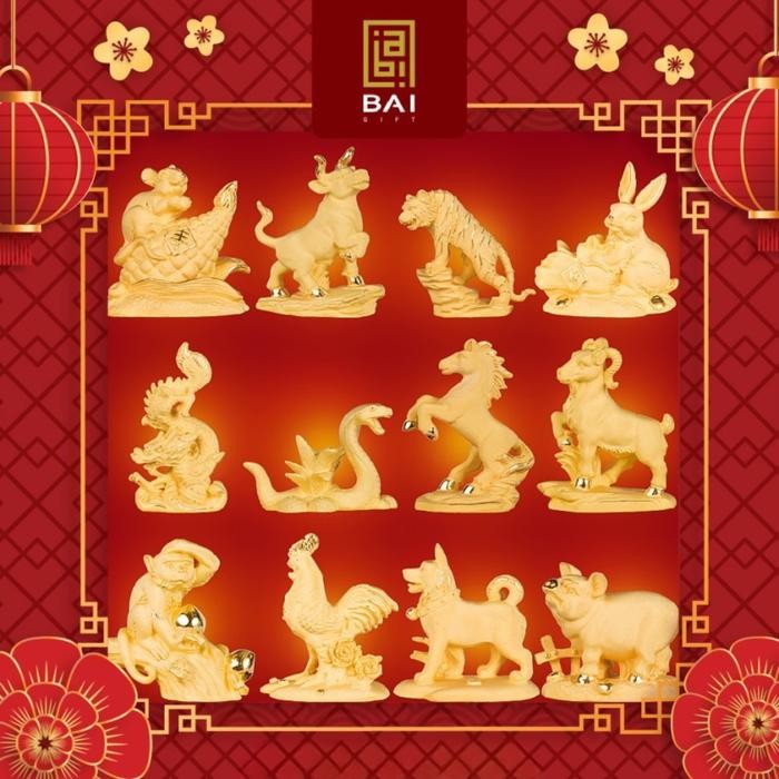 Pajangan Shio Kerbau Lapis Emas Patung Shio kerbau Emas Hoki Hadiah