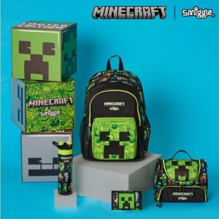 Smiggle Minecraft Backpack, Lunch Bag, Bento Box, Dompet, Botol/Kado
