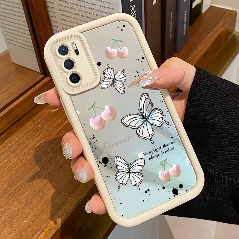 Casing Hp OPPO A16 OPPO A16s OPPO A54s Case Softcase Kesing Kupu-kupu ceri yang cantik Cermin Cesing