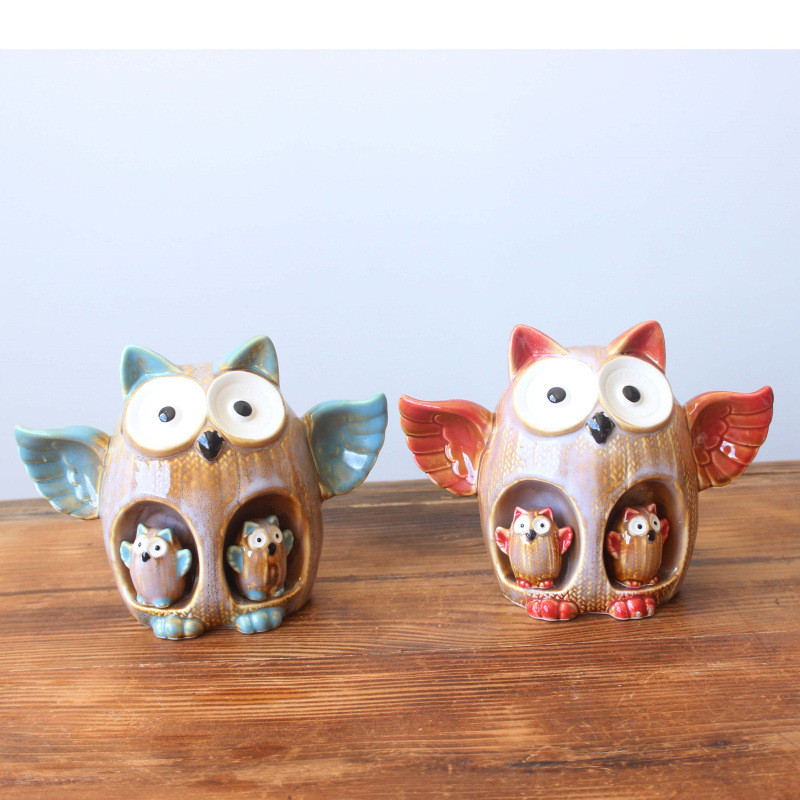 Ceramics Owl Piggy Bank Counter Coin Money Saving Box Jar Coins Storage Box