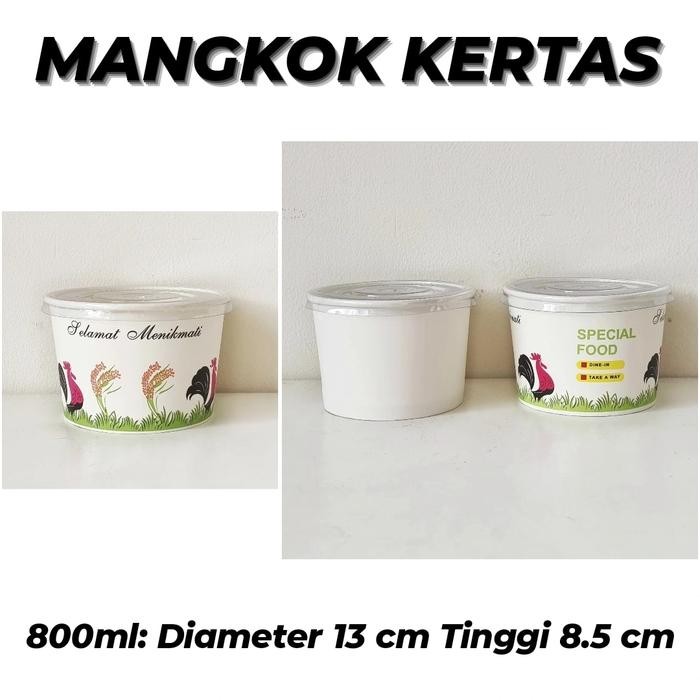 MANGKOK KERTAS 800ml POLOS MOTIF / PAPER BOWL + TUTUP / PAPER BOWL