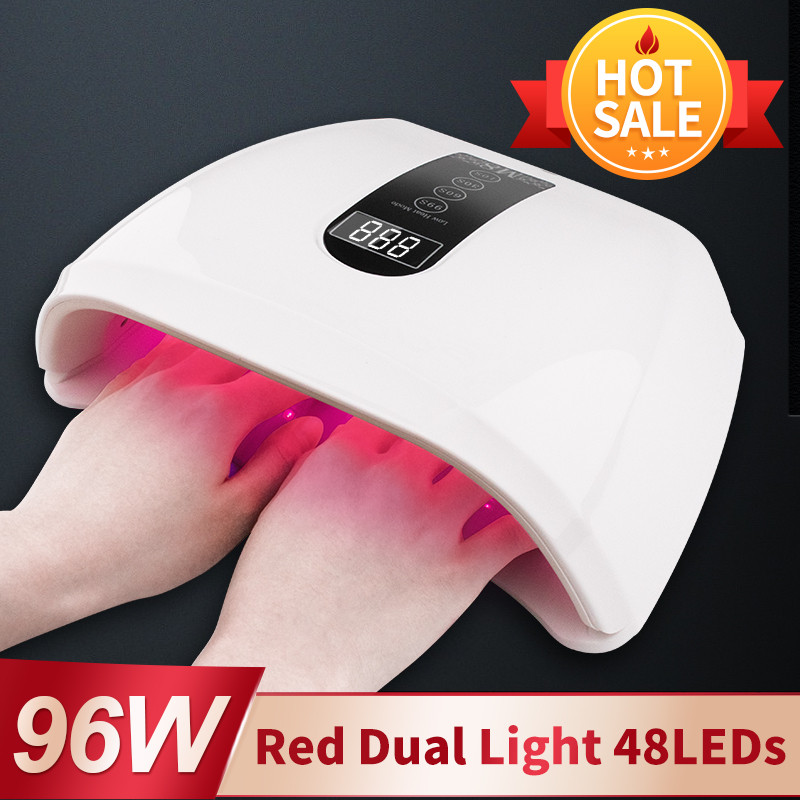 High Power 96W RED Light LED Nail Lamp Two Hands Gel UV Lamp Manicure Nail Polish Dryer Machine for 