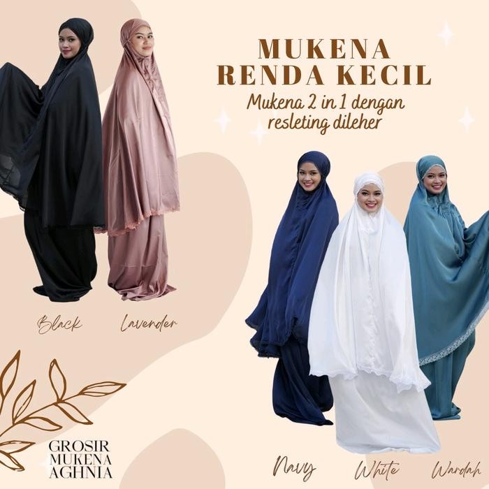 Mukena polos renda kecil hitam putih navy 2in1 Katun