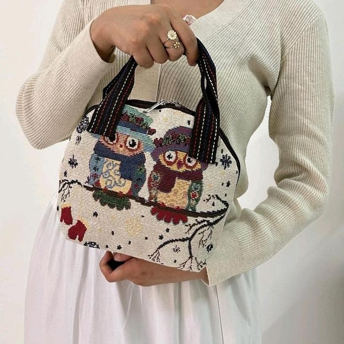 Top tas jinjing mini karakter Kanvas Wanita