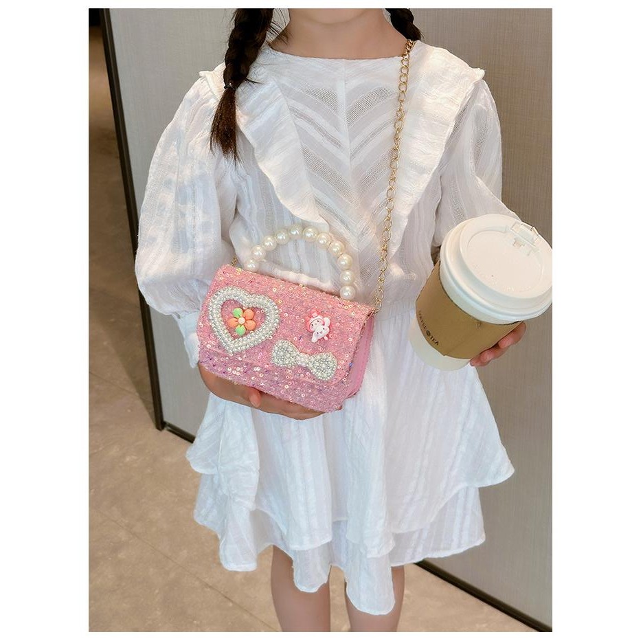 Tas Selempang Mutiara Manik Cantik Mewah Motif Love Pita uk 11x14,5x5CM Tas Anak