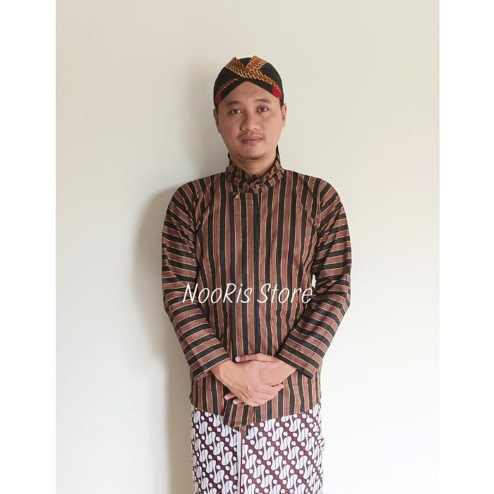ORIGINAL Surjan Lurik Pria Dewasa Baju AJawa Baju Lurik Warna Hitam Coklat READY STOCK