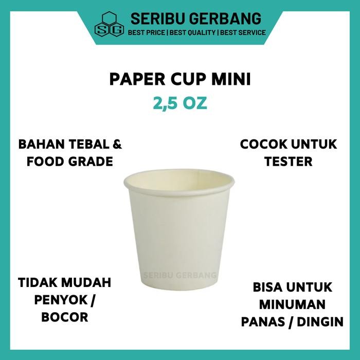62eh- 80Pcs Paper Cup Gelas Kertas 2,5 Oz Papercup Kecil Mini Tester Polos