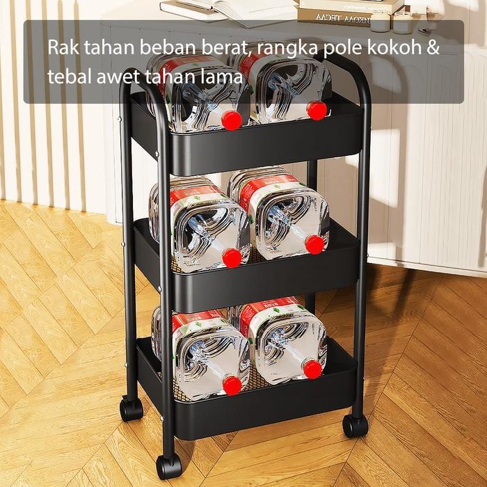 Hugo Rak Dapur Besi Serbaguna Rak Besi Penyimpanan Bertingkat Rak Kamar Mandi Rak Salon Rak Troli