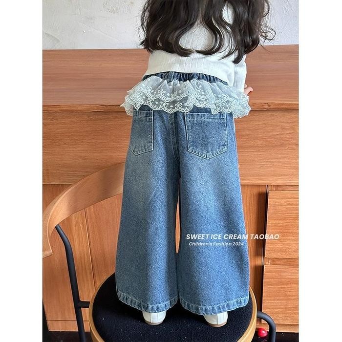 KOREA STYLE CELANA JEANS LACE ANAK PEREMPUAN CELANA KULOT JEANS CELANA JEANS MANIS ANAK PEREMPUAN