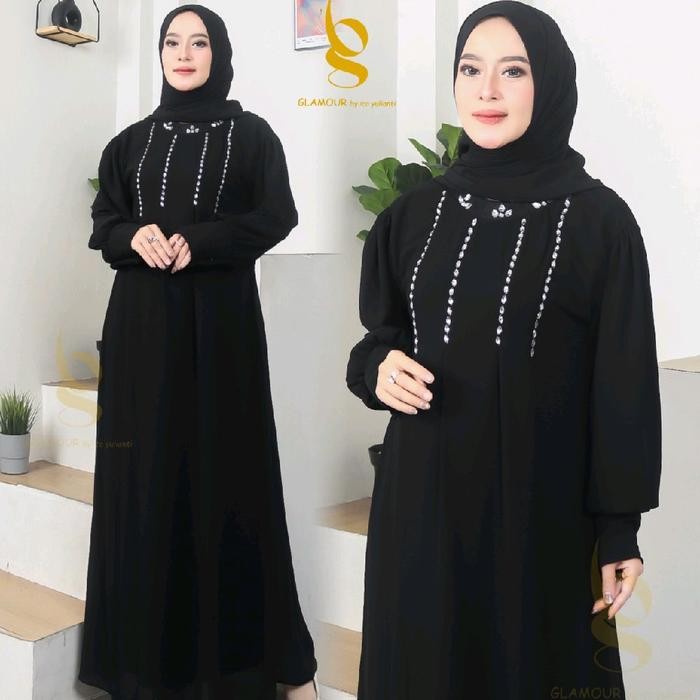 New arumi dres gamis ceruty baby dol mix swarovsky busui sleting aktif muslim wanita kondangan polos