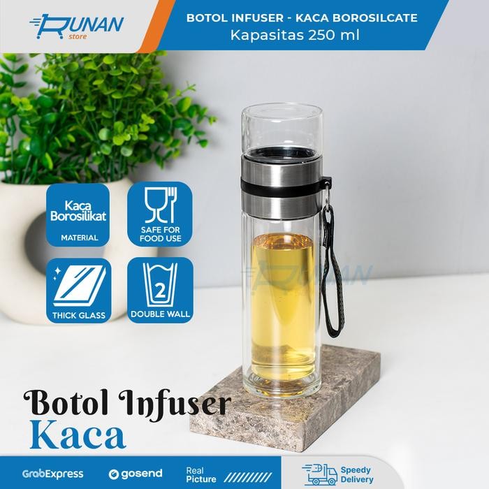 Botol Tea Infuser Teh Kaca 250 ml Botol Minum Teh Saringan Double Wall