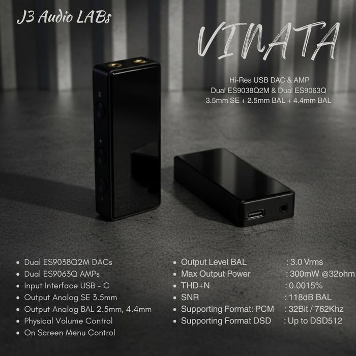 J3 Audio Labs Vinata Fully Balanced Portable USB DAC AMPs Dual DAC ES9038Q2M Dual AMP ES9063Q