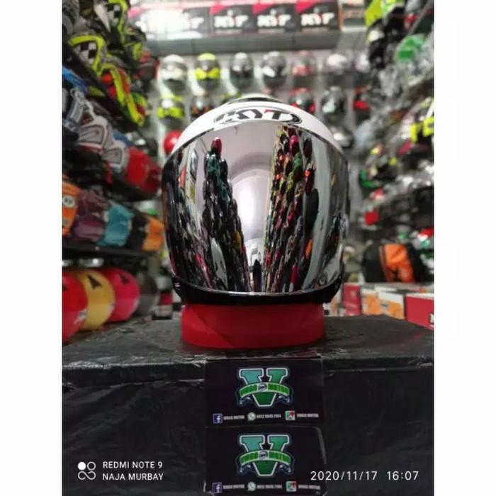 HELM KYT KYOTO SOLID WHITE VISOR IRIDIUM SILVER TERMURAH