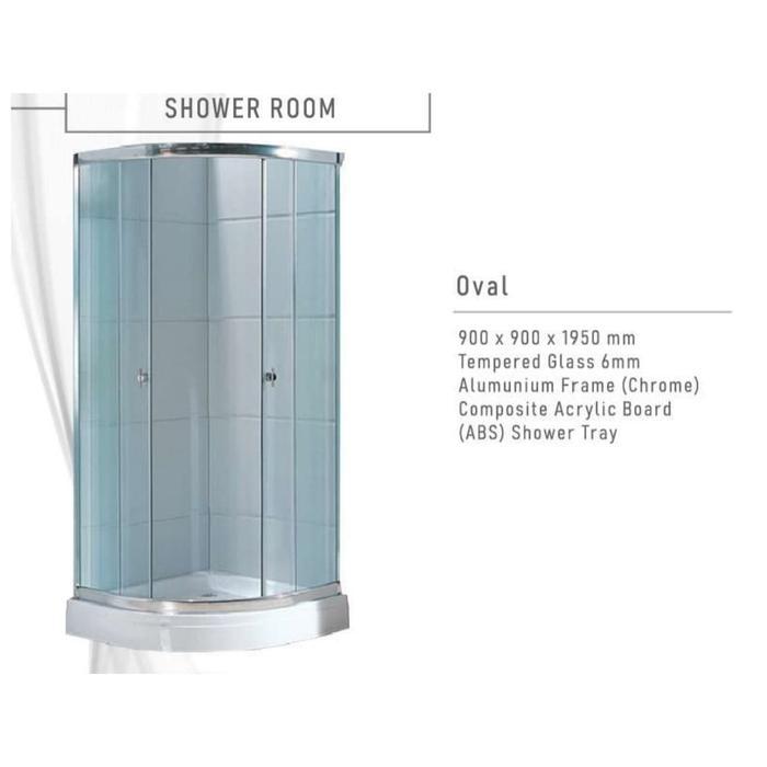 Shower box Renovo oval + shower tray uk. 90x90x1950 mm-Tempered glass