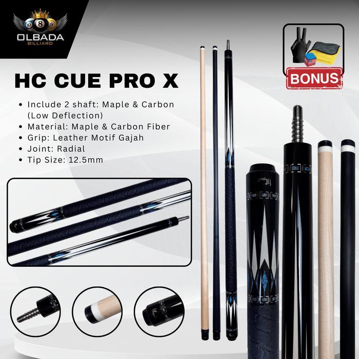 HC Cue Pro X Stick Billiard Carbon | Carbon Shaft + Maple Shaft | 1 Butt 2 shaft | Olbada Billiard B