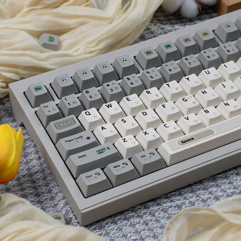 Retro Gray Keycaps 144 Keys Cherry Profile Dye Sub PBT Keycaps Japanese Root keycaps For MX