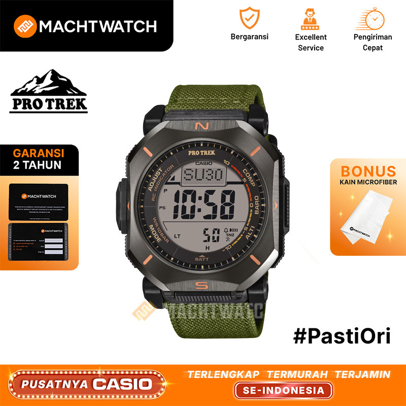 Jam Tangan Pria Casio Pro Trek PRW-69YB-3JF Duplex LCD Digital Dial Green Cloth Band (JDM)