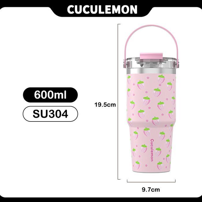 CUCULEMON Tumbler Tahan Panas Stainless Steel 600ml BPA Free Botol Minum 12 jam panasdingin Pink Aes