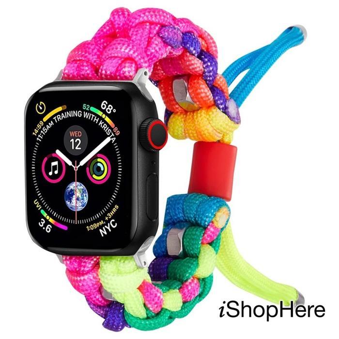 Strap Ap Watch Wrist Band Loop Rainbow Nylon Braided Tali iWatch