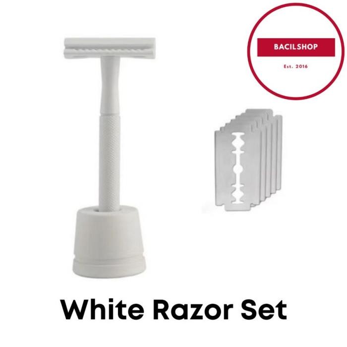 Terbaru White Razor Set With Stand Pisau Cukur Warna Putih Nordic