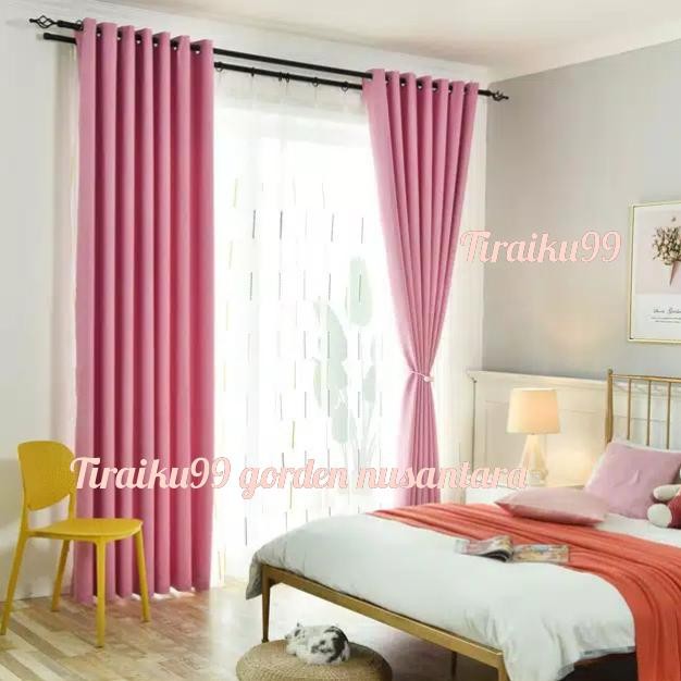 Gorden Pintu Jendela Blackout (Pink Babie)Tirai Nimalis Polos