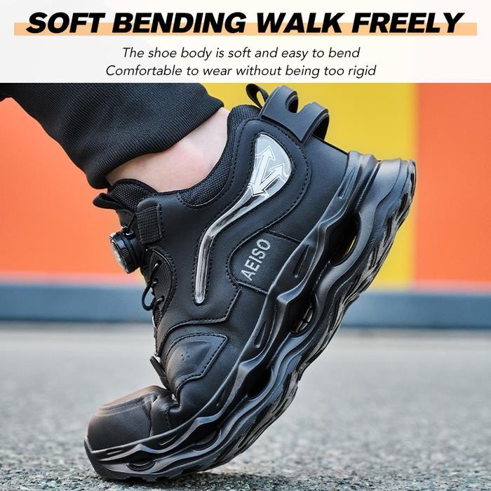 Safety shoes AEISO sport ujung besi casual hitam pria dan wanita Anti Smashing hitam black