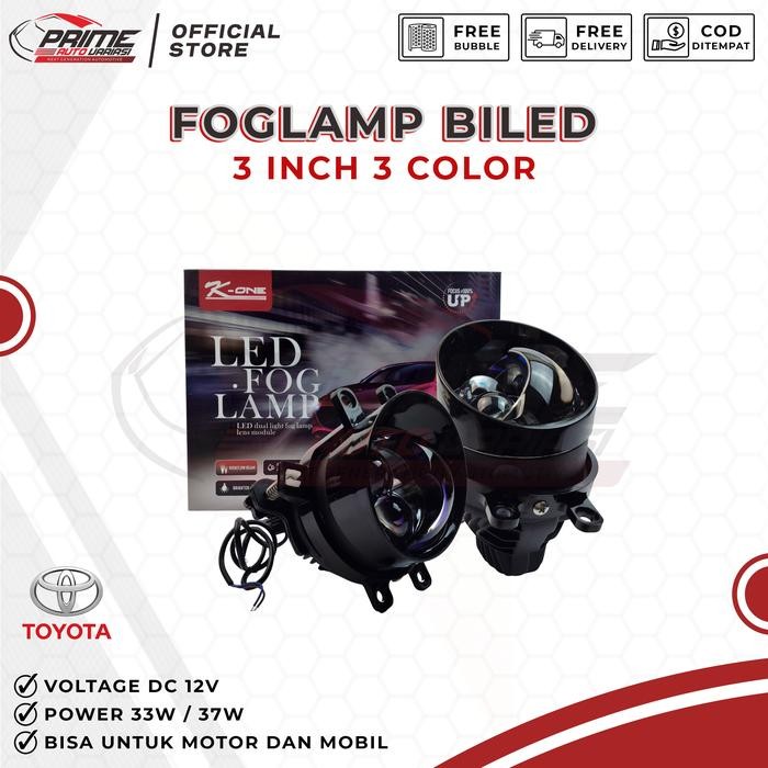 CUCI GUDANG FOG LAMP BI LED DOUBLE LASER 3inch BLUE LENS 3 WARNA DC12V KONE TOYOTA AVANZA INNOVA