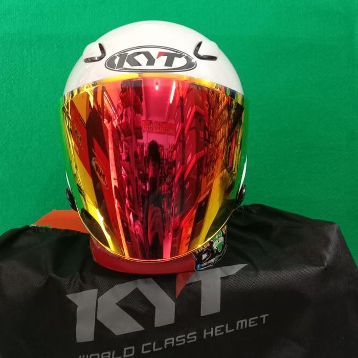 Helm Kyt Dj Maxi Solid White+Visor Venom Red. Kyt