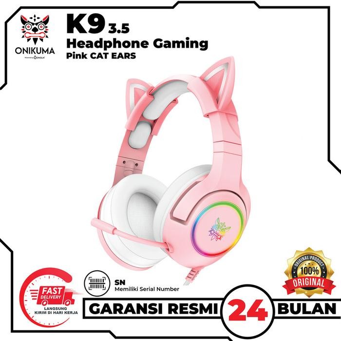 HOT PROMO ONIKUMA K9 Headset Gaming Headphone Gaming Pink Model Cat Ears - Earphone Karakter Kucing