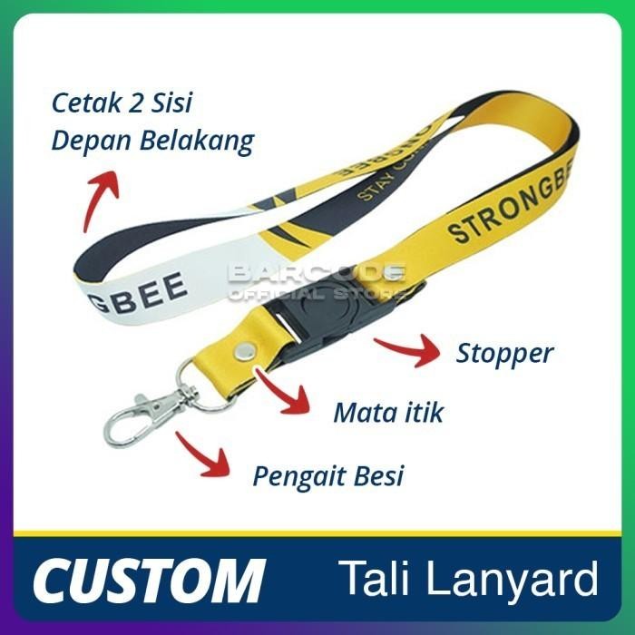 

Lanyard Tali ID Card Custom Gantungan Bahan Polyester Cetak 2 Sisi Muka Printing Full Warna