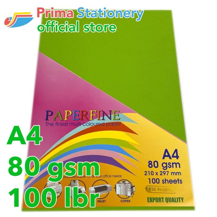 

Kertas HVS A4 Paperfine Isi 100 lbr Warna Parrot