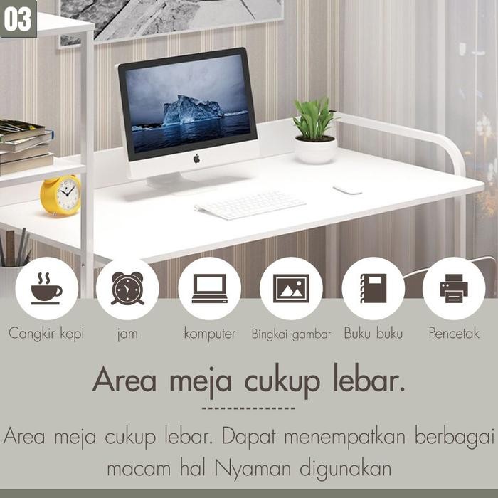 BG meja komputer meja kerja meja belajar meja kayu laci 2 ( white )
