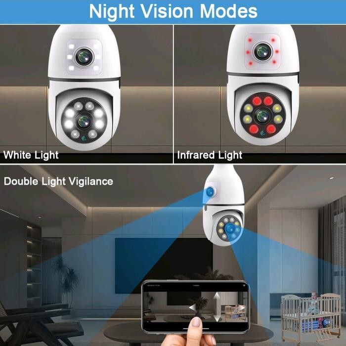 KAMERA CCTV WIFI BENTUK BOHLAM/ LAMPU V380 8MP DUAL LENS 2 Way Suara