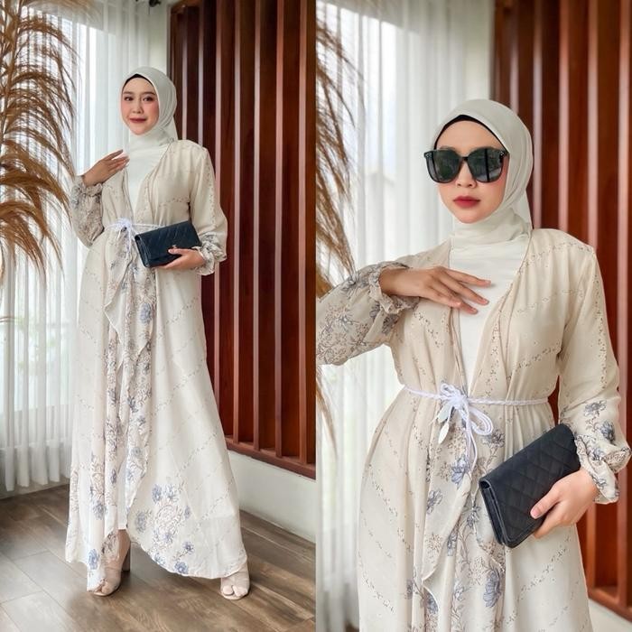 Pilihan- Outer Cardigan Wanita Long Ceruty Motif / Remaja Dewasa Kekinian Free Ikat Pinggang